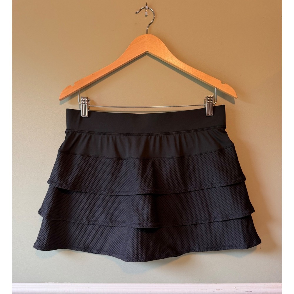Kyodan Womens Black Tiered Ruffle Athletic Skort Honeycomb Mesh Size Medium